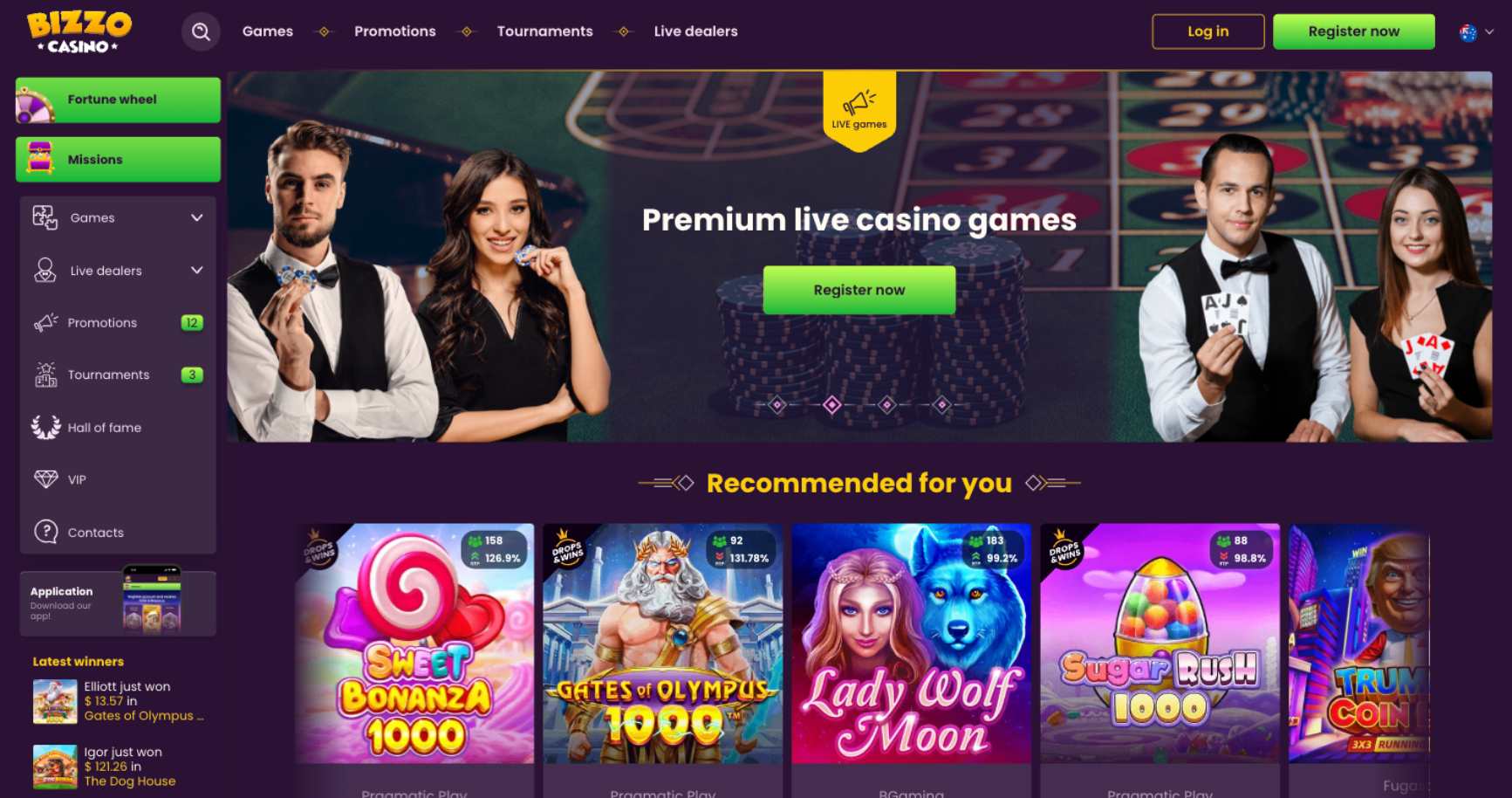 Bizzo Casino main page